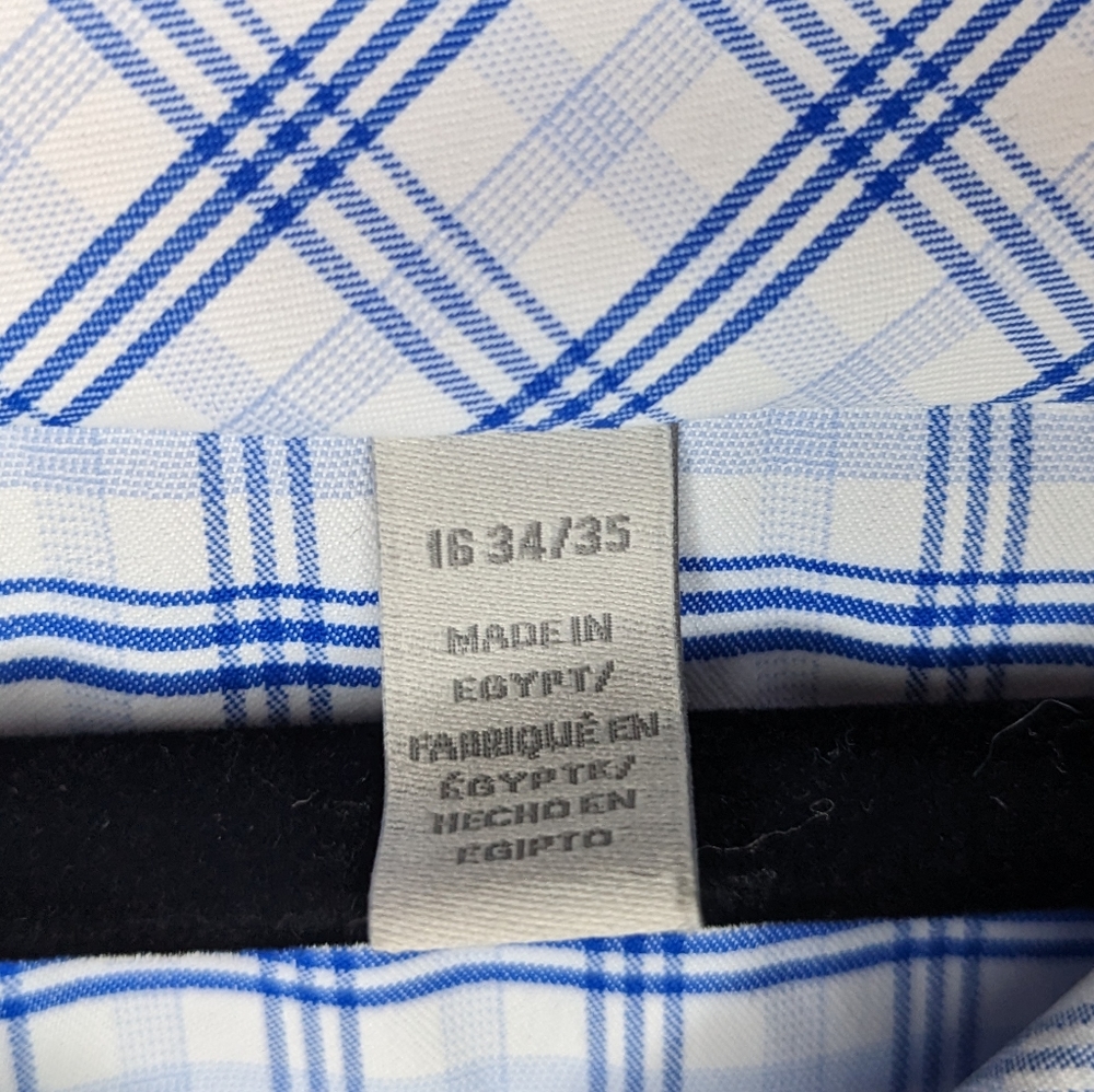 NWT Perry Ellis Portfolio Travel Luxe Blue Check Tech Shirt Neck 16 34/35 💙✨ - Picture 4 of 12